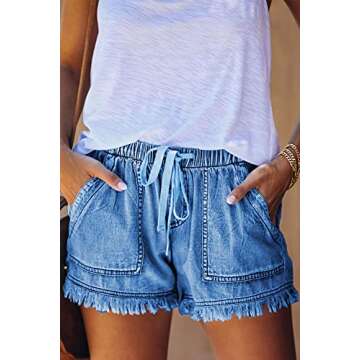 YOCUR Women Loose Casual Blue Denim Shorts Cute Jeans for Teen Girls Trendy Fringe Short Jeans Aesth...