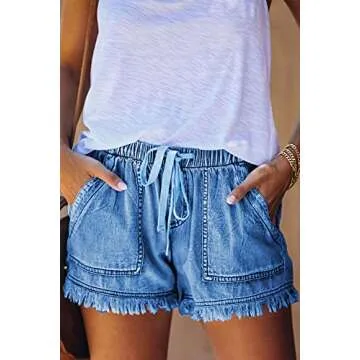 YOCUR Women Loose Casual Blue Denim Shorts Cute Jeans for Teen Girls Trendy Fringe Short Jeans Aesth...