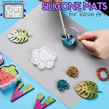 LEOBRO Silicone Mats for Crafts, 2 Pcs 11.69" x 8.26" Silicone Mats for Resin, Paint Clay Play Dough Mat, DIY Arts and Crafts, Light Gray & Clear