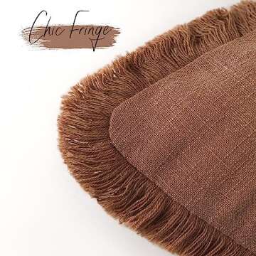 Foindtower Set of 2 Decorative Linen Fringe Throw Pillow Covers Cozy Farmhouse Boho Cushion Cover with Tassels Soft Accent Pillowcase for Couch Sofa Bed Living Room Home Decor 20×20 Inch Rust