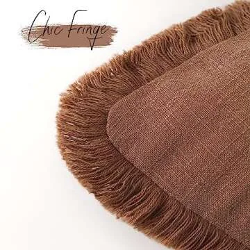 Foindtower Set of 2 Decorative Linen Fringe Throw Pillow Covers Cozy Farmhouse Boho Cushion Cover with Tassels Soft Accent Pillowcase for Couch Sofa Bed Living Room Home Decor 20×20 Inch Rust