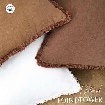 Foindtower Set of 2 Decorative Linen Fringe Throw Pillow Covers Cozy Farmhouse Boho Cushion Cover with Tassels Soft Accent Pillowcase for Couch Sofa Bed Living Room Home Decor 20×20 Inch Rust