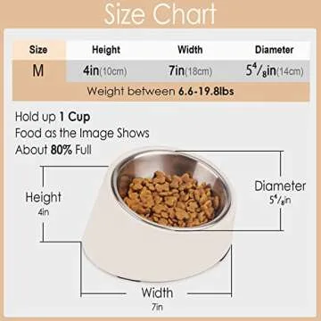 SuperDesign Mess Free 15° Slanted Bowl for Dogs and Cats, Tilted Angle Bulldog Bowl Dog Feeder, Non-Skid & Non-Spill, Easier to Reach Food M/1 Cup White