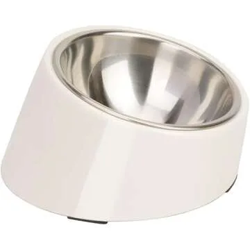 SuperDesign Mess Free 15° Slanted Bowl for Dogs and Cats, Tilted Angle Bulldog Bowl Dog Feeder, Non-Skid & Non-Spill, Easier to Reach Food M/1 Cup White