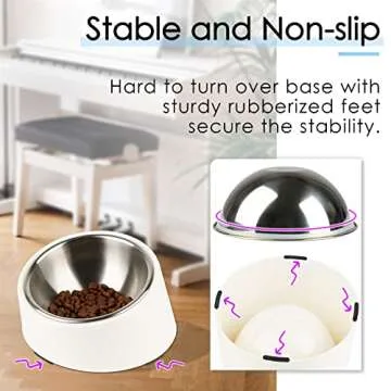SuperDesign Mess Free 15° Slanted Bowl for Dogs and Cats, Tilted Angle Bulldog Bowl Dog Feeder, Non-Skid & Non-Spill, Easier to Reach Food M/1 Cup White