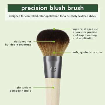 EcoTools Precision Blush Makeup Brush, Cheek Blush Brush, For Loose or Pressed Powder, Also Works With Bronzer, Eco-Friendly Face Makeup Brush, Vegan & Cruelty-Free, Synthetic Bristles, 1 Count