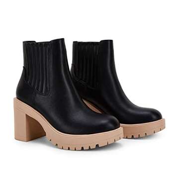 Womems Platform Lug Sole Ankle Boots Chunky Block Heel Seam Booties Combat Cozy Round Toe Chelsea Sh...