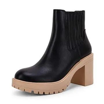Womems Platform Lug Sole Ankle Boots Chunky Block Heel Seam Booties Combat Cozy Round Toe Chelsea Shoes