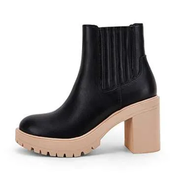 Womems Platform Lug Sole Ankle Boots Chunky Block Heel Seam Booties Combat Cozy Round Toe Chelsea Shoes