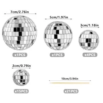 21 PCS DIY Disco Ball Cupcake Toppers Ornaments Reflective Mirror Ball Cake Decoration 70s Disco The...