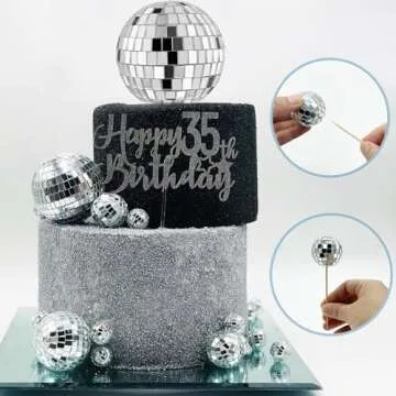 21 PCS DIY Disco Ball Cupcake Toppers Ornaments Reflective Mirror Ball Cake Decoration 70s Disco Themed Party Decoration for Disco Party Ornament 0.79in 1.18in 1.97in 2.76in