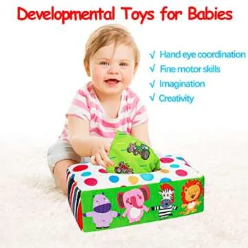 Thremhoo Baby Toys 3 4 5 6 7 8 9 12 Month Old Montessori Tissue Box Toys for Babies Infants 0-6 6-12 Months Sensory Educational Crinkle Toy Developmental for 1 2 Year Old Boys Girls Toddlers