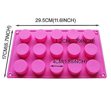BAKER DEPOT 15 Holes Cylinder Silicone Mold for Handmade soap Chocolate Jelly Pudding DIY Resin Mould Hole Dia: 1.5 inch Vol: 20ml Set of 2