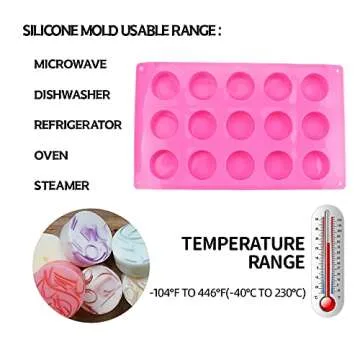 BAKER DEPOT 15 Holes Cylinder Silicone Mold for Handmade soap Chocolate Jelly Pudding DIY Resin Mould Hole Dia: 1.5 inch Vol: 20ml Set of 2