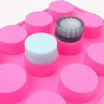 BAKER DEPOT 15 Holes Cylinder Silicone Mold for Handmade soap Chocolate Jelly Pudding DIY Resin Mould Hole Dia: 1.5 inch Vol: 20ml Set of 2
