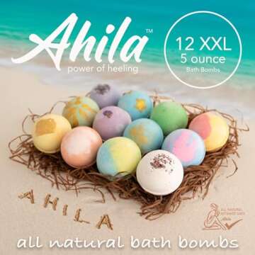 Ahila power of healing 12 XXL Bubbly Organic Bath Bombs Gift Set for Women Men and Kids Designed in ...