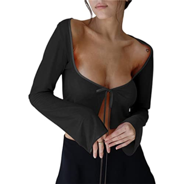 Remidoo Women's Sexy Tie Up Sheer Crop Top for Parties