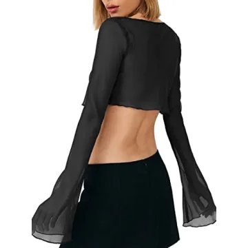 Remidoo Women's Sexy Tie Up Sheer Crop Top for Parties