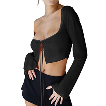 Remidoo Women's Sexy Tie Up Sheer Crop Top for Parties