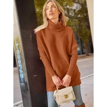 LILLUSORY Oversized Turtleneck Pullover Sweaters Womens 2024 Long Tunic Sweater Winter Trendy Casual Poncho Cowl Neck Cute Tops Dress Fall Fashion Clothes Outfits Clothing Orange