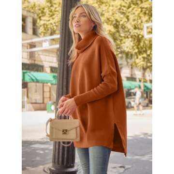 LILLUSORY Oversized Turtleneck Pullover Sweaters Womens 2024 Long Tunic Sweater Winter Trendy Casual Poncho Cowl Neck Cute Tops Dress Fall Fashion Clothes Outfits Clothing Orange