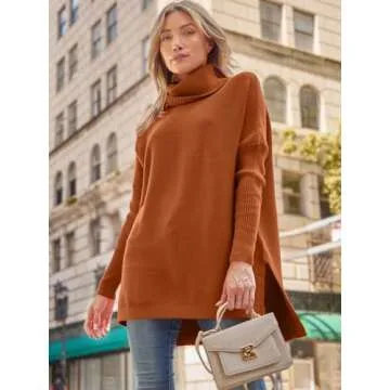 LILLUSORY Oversized Turtleneck Pullover Sweaters Womens 2024 Long Tunic Sweater Winter Trendy Casual Poncho Cowl Neck Cute Tops Dress Fall Fashion Clothes Outfits Clothing Orange