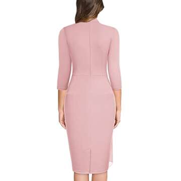 Miusol Women's Vintage Half Collar Slim Style Party Pencil Dress(Large, Pink)
