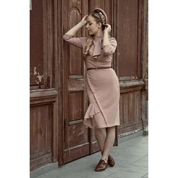 Miusol Women's Vintage Half Collar Slim Style Party Pencil Dress(Large, Pink)