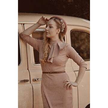 Miusol Women's Vintage Half Collar Slim Style Party Pencil Dress(Large, Pink)