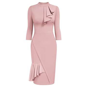 Miusol Women's Vintage Half Collar Slim Style Party Pencil Dress(Large, Pink)