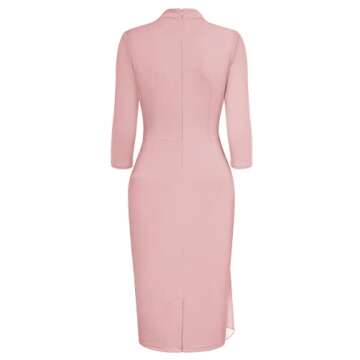 Miusol Women's Vintage Half Collar Slim Style Party Pencil Dress(Large, Pink)