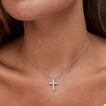 Kendra Scott Cross Crystal Pendant Necklace, Rhodium Plated Brass, Crystal, Fashion Jewelry for Women