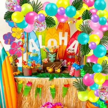 Hawaiian Tropical Balloon Garland Arch Kit Flamingo Palm Tree Pineapple Foil Balloons for Summer Beach Luau Themed Birthday Baby Shower Party