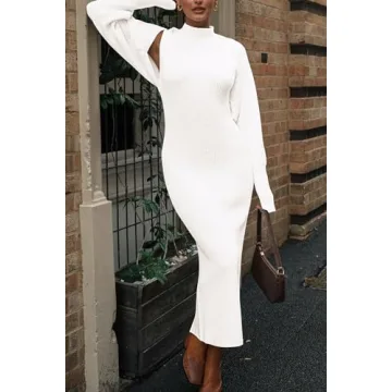 PRETTYGARDEN Womens Fall 2 Piece Outfits Bodycon Maxi Tank Pullover Sweater Dress And Long Sleeve Cropped Cardigan Knit Sets (White,Small)