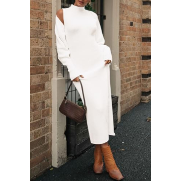 PRETTYGARDEN Womens Fall 2 Piece Outfits Bodycon Maxi Tank Pullover Sweater Dress And Long Sleeve Cropped Cardigan Knit Sets (White,Small)
