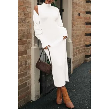 PRETTYGARDEN Womens Fall 2 Piece Outfits Bodycon Maxi Tank Pullover Sweater Dress And Long Sleeve Cropped Cardigan Knit Sets (White,Small)