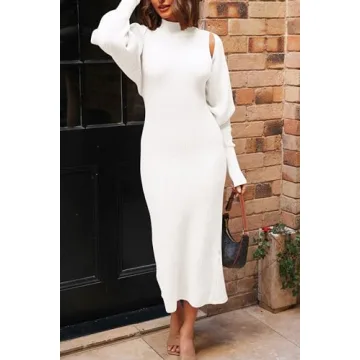 PRETTYGARDEN Womens Fall 2 Piece Outfits Bodycon Maxi Tank Pullover Sweater Dress And Long Sleeve Cropped Cardigan Knit Sets (White,Small)