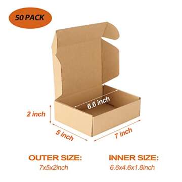 PHAREGE 7x5x2 inch Shipping Boxes Bulk 50 Pack Brown, Tab Lock Tuck Top Mailer Boxes for Packaging Small Business, Small Cardboard Gift Boxes for Wrapping Mailing Present