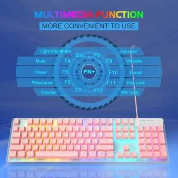 Gaming Keyboard and Mouse Combo, K1 RGB LED Backlit Keyboard with 104 Keys Computer PC Gaming Keyboard for PC/Laptop (Pink)