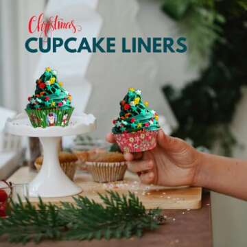 Christmas Cupcake Liners, 500 – Standard Size Xmas Design Holiday Baking Cups, Paper Muffin Cups for Christmas Parties, Holiday Decoration & Treats, Cupcake Wrappers, Cupcake Holders, cupcake carrier