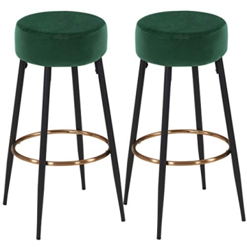 DUHOME Set of 2, Modern Round Velvet Bar Stools, Height 30 Inches, Kitchen Breakfast Round Dining Ch...
