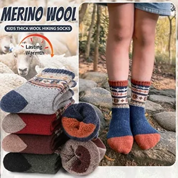 EBMORE Kids Merino Wool Hiking Socks for Winter Fun