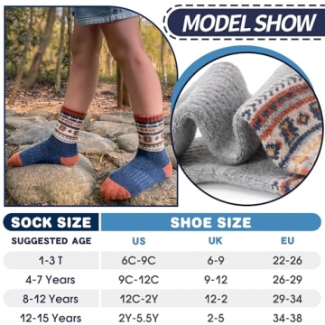 EBMORE Kids Merino Wool Hiking Socks for Winter Fun