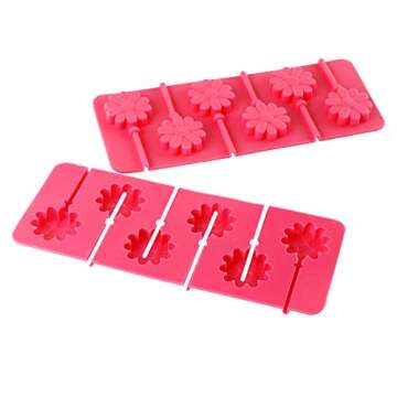Webake Silicone Lollipop Mold With Sticks 2 Pack Hard Candy Lollipop Sucker Mold Chocolate Molds Flo...