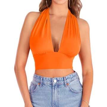 VETIOR Orange Crop Top Womens Halter Tops Sexy Tops Criss Cross Party Cute Summer Tops(Orange,Small)