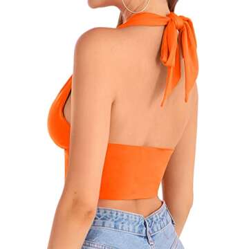 VETIOR Orange Crop Top Womens Halter Tops Sexy Tops Criss Cross Party Cute Summer Tops(Orange,Small)