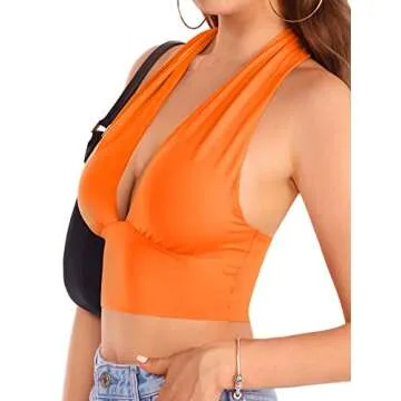 VETIOR Orange Crop Top Womens Halter Tops Sexy Tops Criss Cross Party Cute Summer Tops(Orange,Small)