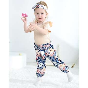 18 Months Girl Clothes Cute Baby Summer Spring Outfits Short Sleeve Ruffle Top Pants 3 PCS Cute Todd...