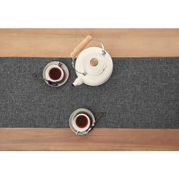 Elegant Pure Linen Table Runner - Solino Home Charcoal Grey