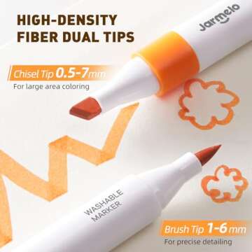Washable Dual Tip Markers for Kids Ages 4-8, Brush & Chisel Tip, Water-Based Coloring Markers, Doubl...